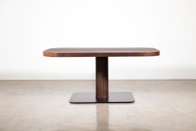 Modern Square Wood Stitched Leather Pedestal Table from Costantini Vincenzo