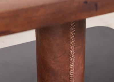 Modern Square Wood Stitched Leather Pedestal Table from Costantini Vincenzo