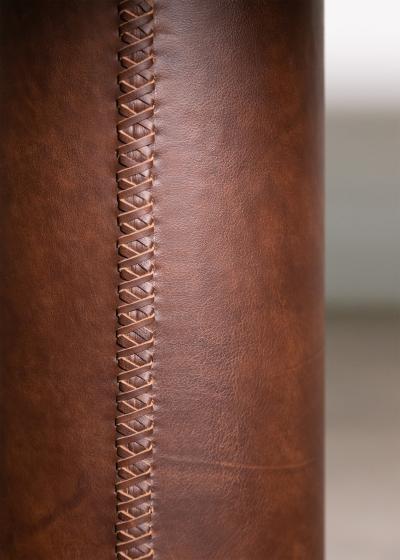 Modern Square Wood Stitched Leather Pedestal Table from Costantini Vincenzo