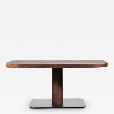 Modern Square Wood Stitched Leather Pedestal Table from Costantini Vincenzo