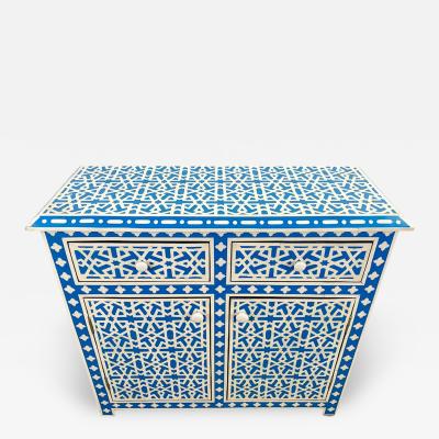 Modern Style Moroccan White Blue Resin Arabesque Design Cabinet Sideboard