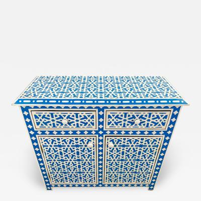 Modern Style Moroccan White Blue Resin Arabesque Design Cabinet Sideboard