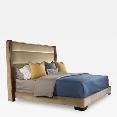 Modern Style Upholstered King Size Low Profile Bed Frame Walnut Thom Fi