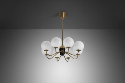 Modern Swedish Brass and Glass Globe Chandelier Sweden 1940s