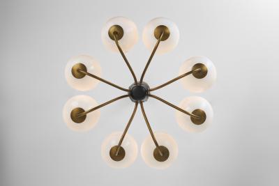 Modern Swedish Brass and Glass Globe Chandelier Sweden 1940s