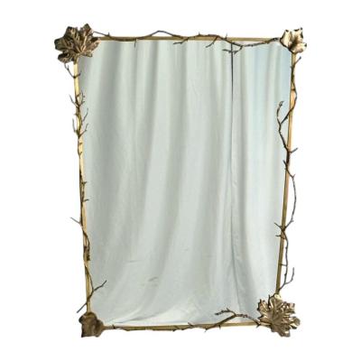 Modern Trapezoidal Bronze Wall Mirror Branch and Leaf Motif France 21st C 