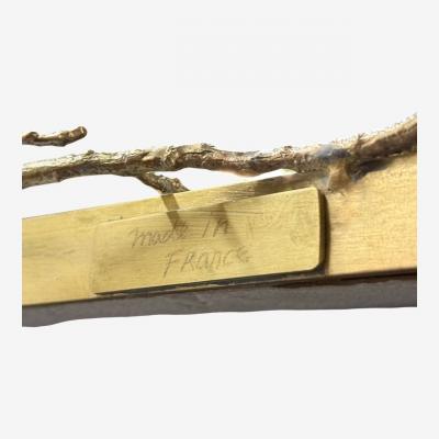 Modern Trapezoidal Bronze Wall Mirror Branch and Leaf Motif France 21st C 