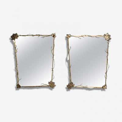 Modern Trapezoidal Bronze Wall Mirrors Branch and Leaf Motif France 21st C 
