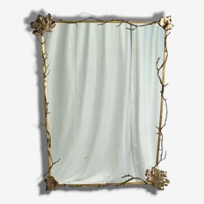 Modern Trapezoidal Bronze Wall Mirrors Branch and Leaf Motif France 21st C 