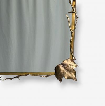 Modern Trapezoidal Bronze Wall Mirrors Branch and Leaf Motif France 21st C 
