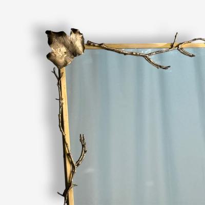 Modern Trapezoidal Bronze Wall Mirrors Branch and Leaf Motif France 21st C 