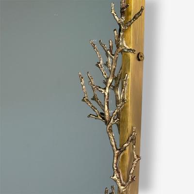 Modern Trapezoidal Bronze Wall Mirrors Branch and Leaf Motif France 21st C 