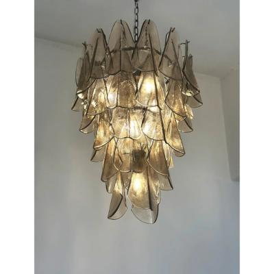 Modern Venetian Rondini Chandelier Smoked Fum Murano Glass Cascade