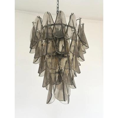 Modern Venetian Rondini Chandelier Smoked Fum Murano Glass Cascade