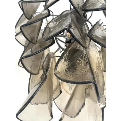 Modern Venetian Rondini Chandelier Smoked Fum Murano Glass Cascade