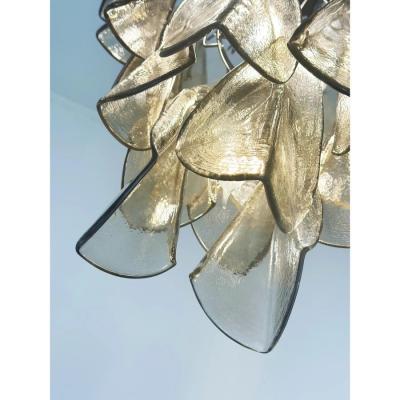 Modern Venetian Rondini Chandelier Smoked Fum Murano Glass Cascade