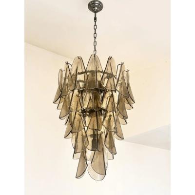 Modern Venetian Rondini Chandelier Smoked Fum Murano Glass Cascade