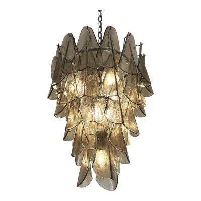 Modern Venetian Rondini Chandelier Smoked Fum Murano Glass Cascade