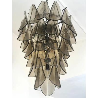 Modern Venetian Rondini Chandelier Smoked Fum Murano Glass Cascade