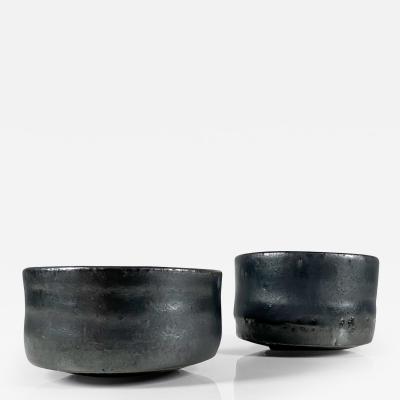 Modern Vintage Black Pottery Art Sculptural Mini Vases Dipping Bowls