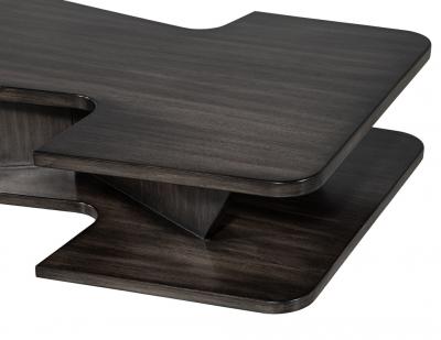 Modern Walnut Sculptural Coffee Table with Ottomans