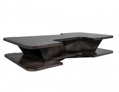 Modern Walnut Sculptural Coffee Table with Ottomans