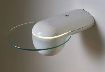 Modern White Cast Iron and Glass Disc Downlight Wall Sconce 1980s