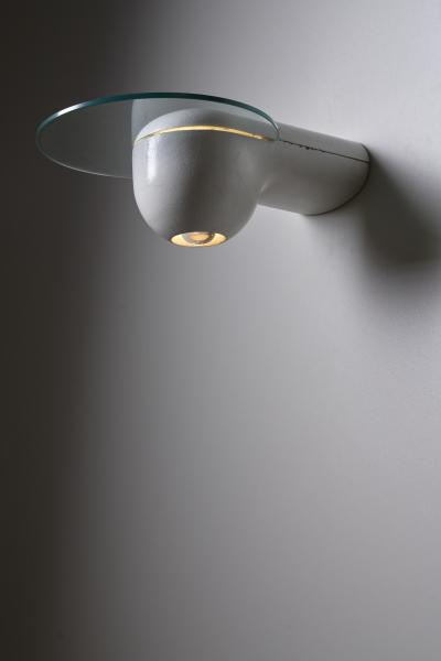 Modern White Cast Iron and Glass Disc Downlight Wall Sconce 1980s