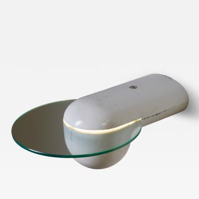 Modern White Cast Iron and Glass Disc Downlight Wall Sconce 1980s