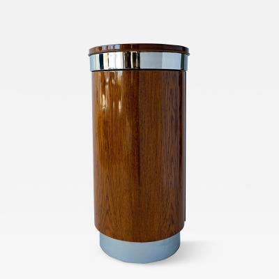 Modern Wood Chrome Pedestal Bar Cabinet