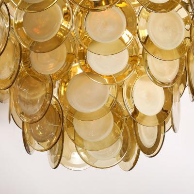 Modernist 10 Tier Handblown Topaz Murano Glass Disc Chandelier w Brass Fittings