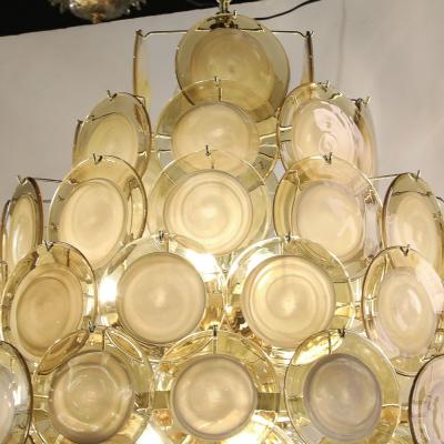 Modernist 10 Tier Handblown Topaz Murano Glass Disc Chandelier w Brass Fittings