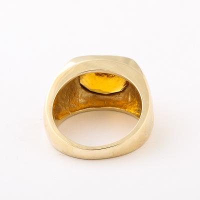 Modernist 14K Gold Citrine Ring with Fluted Motif