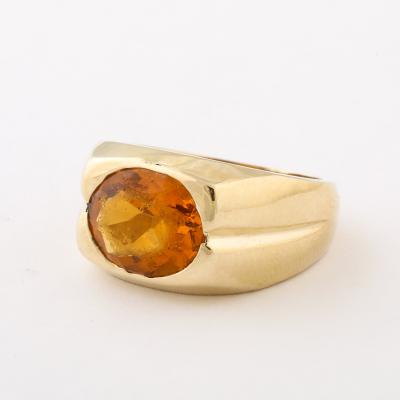 Modernist 14K Gold Citrine Ring with Fluted Motif