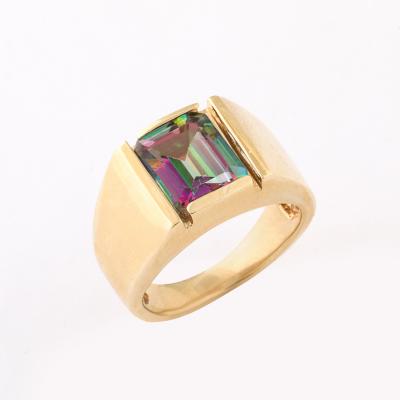 Modernist 14K Gold Ring with Emerald Cut Mystic Topaz