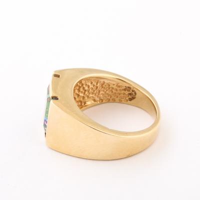 Modernist 14K Gold Ring with Emerald Cut Mystic Topaz