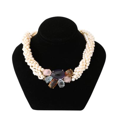 Modernist 14k Gold Cultured Pearl Necklace w Cabochon Gems signed Willis