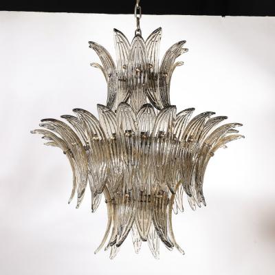 Modernist 3 Tier Palma Hand Blown Smoked Murano Glass Bronze Chandelier