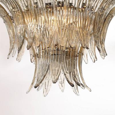 Modernist 3 Tier Palma Hand Blown Smoked Murano Glass Bronze Chandelier