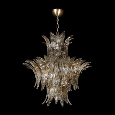Modernist 3 Tier Palma Hand Blown Smoked Murano Glass Bronze Chandelier