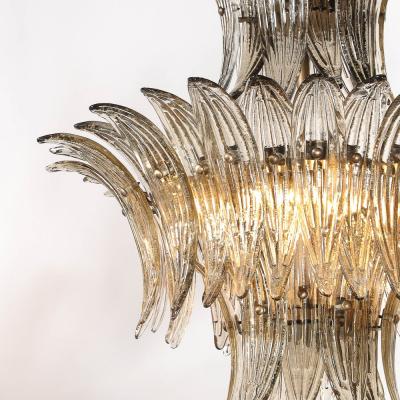 Modernist 3 Tier Palma Hand Blown Smoked Murano Glass Bronze Chandelier
