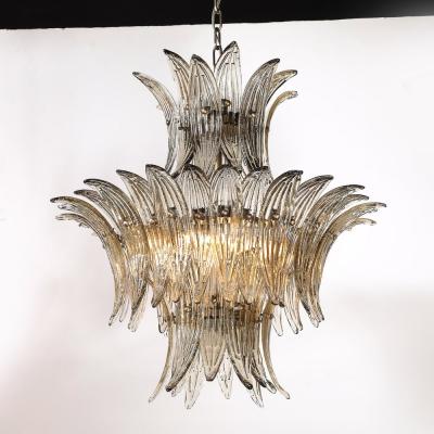 Modernist 3 Tier Palma Hand Blown Smoked Murano Glass Bronze Chandelier