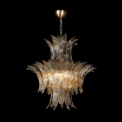 Modernist 3 Tier Palma Hand Blown Smoked Murano Glass Bronze Chandelier
