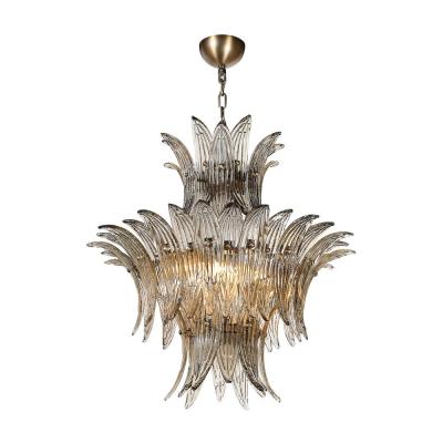 Modernist 3 Tier Palma Hand Blown Smoked Murano Glass Bronze Chandelier