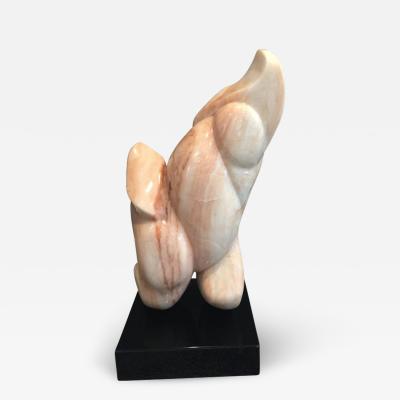 Modernist Abstract Rouge Marble Sculpture on Black Lucite Revolving Base