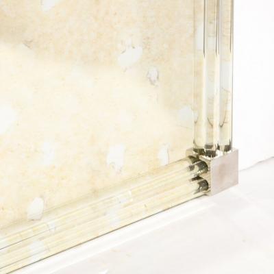 Modernist Antiqued Mirror With Glass Rods Rectilinear Nickel Fittings
