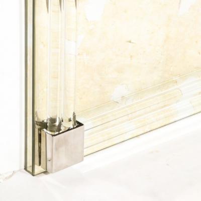Modernist Antiqued Mirror With Glass Rods Rectilinear Nickel Fittings