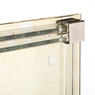 Modernist Antiqued Mirror With Glass Rods Rectilinear Nickel Fittings
