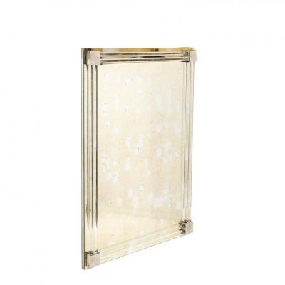 Modernist Antiqued Mirror With Glass Rods Rectilinear Nickel Fittings