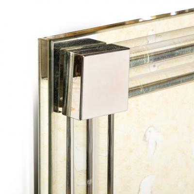 Modernist Antiqued Mirror With Glass Rods Rectilinear Nickel Fittings